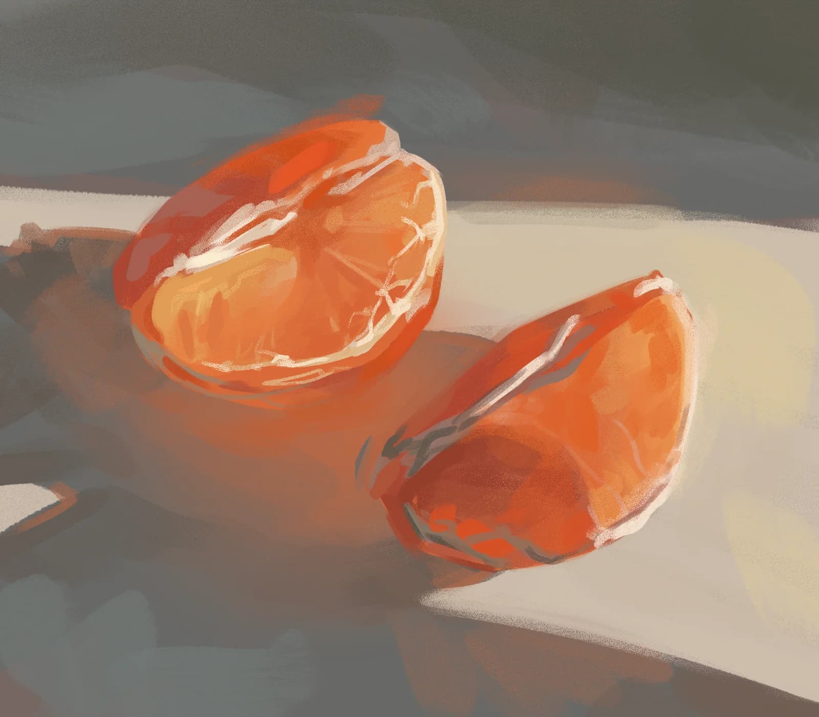 Tangerines Still life digital painting of tangerines with vibrant orange hues and soft textured citrus skin